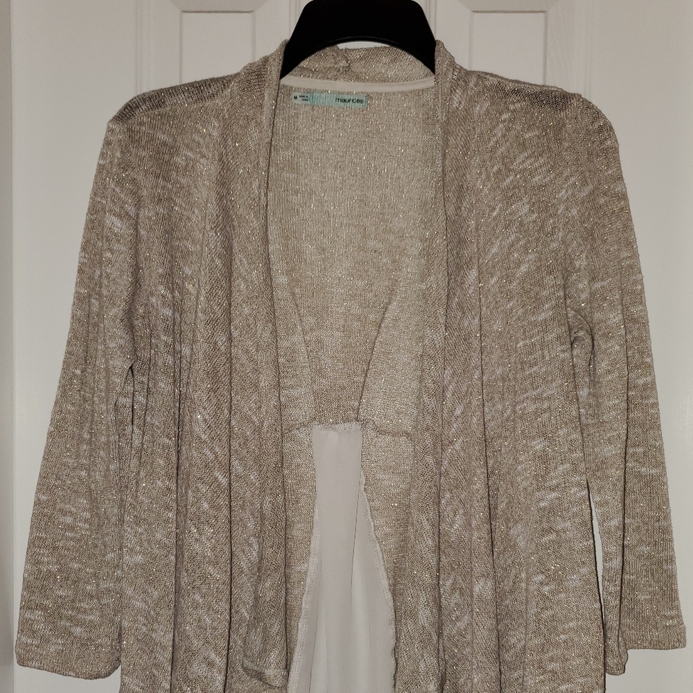 Maurices cream and white chiffon shimmer cardigan